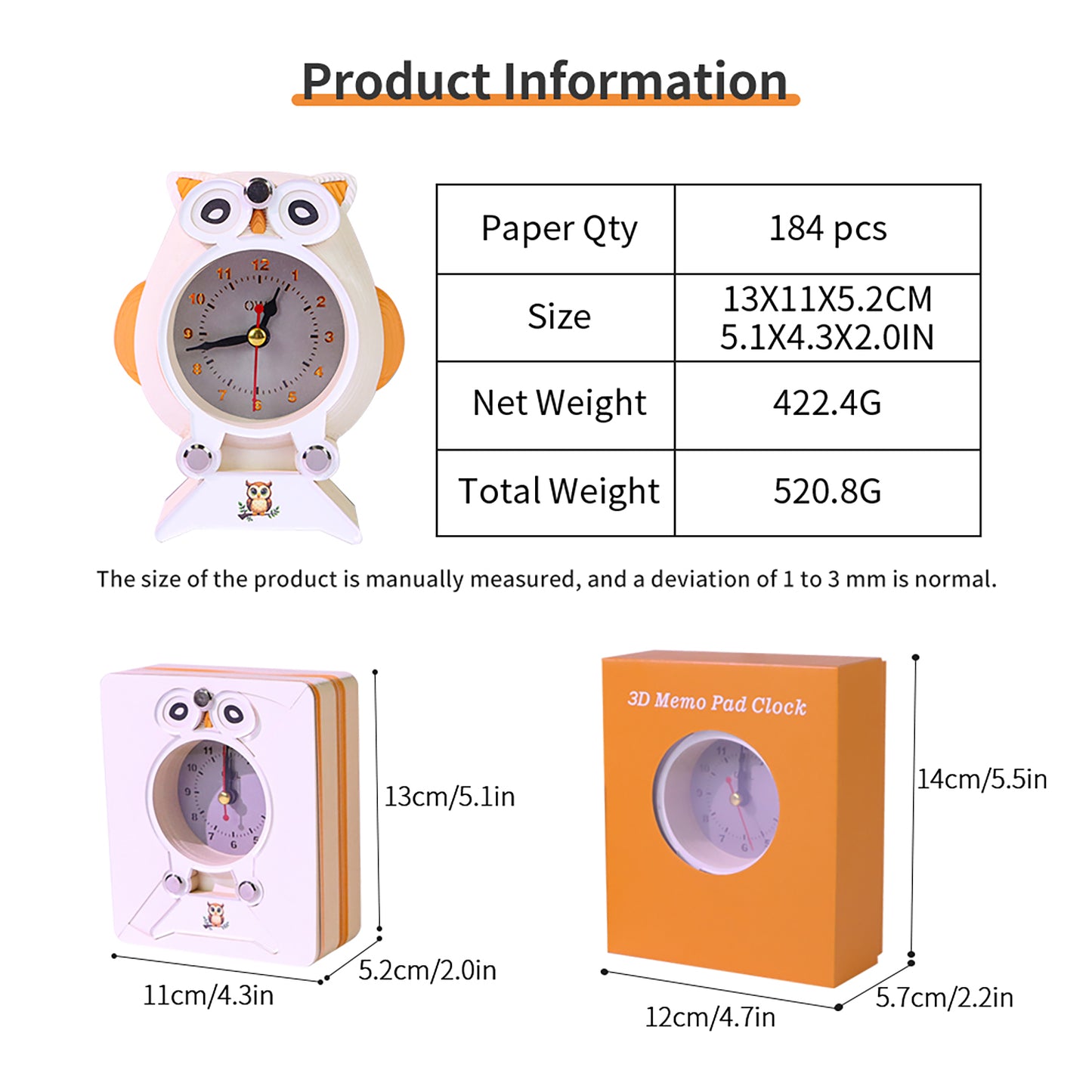 3-in-1 3D Paper Sculpture Art Memo Pad Calendar & Clock