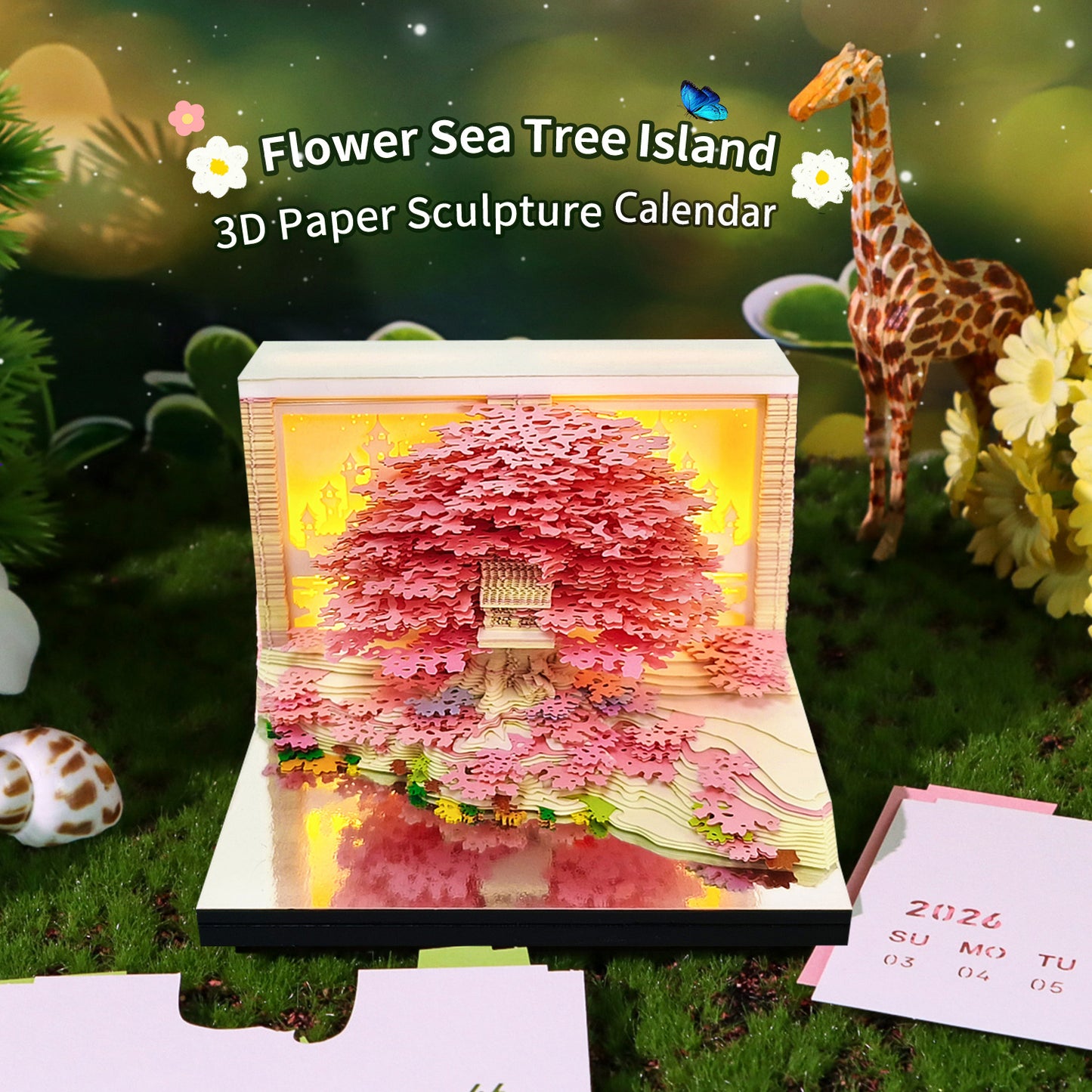 Flower Sea Tree Island 3D Art Calendar 2026