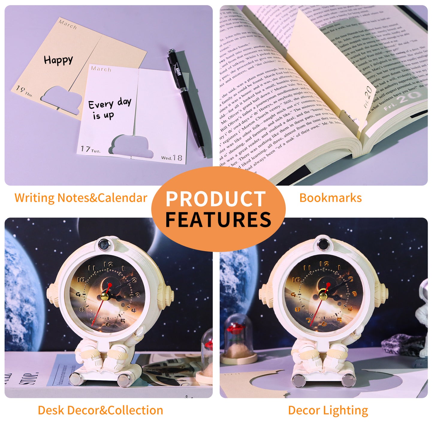 3-in-1 Astronaut Clock 3D Art Calendar Memo Pad