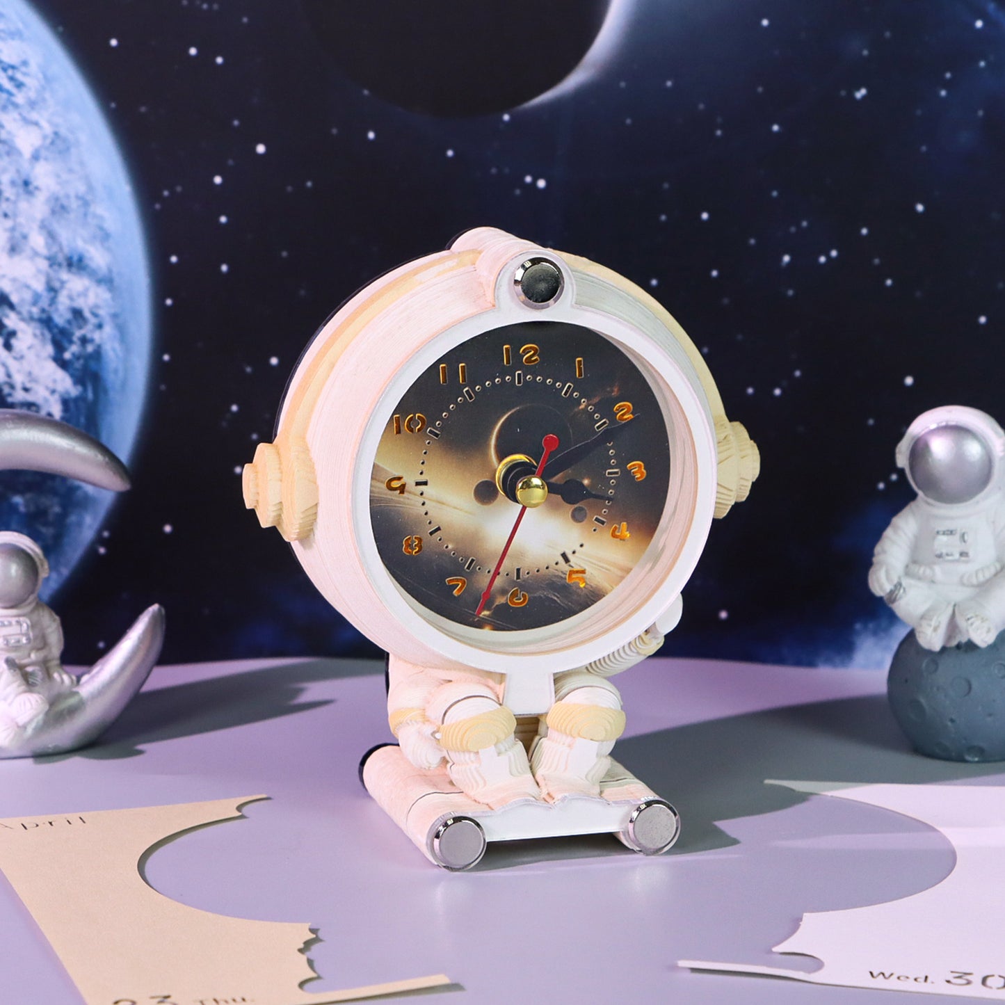3-in-1 Astronaut Clock 3D Art Calendar Memo Pad