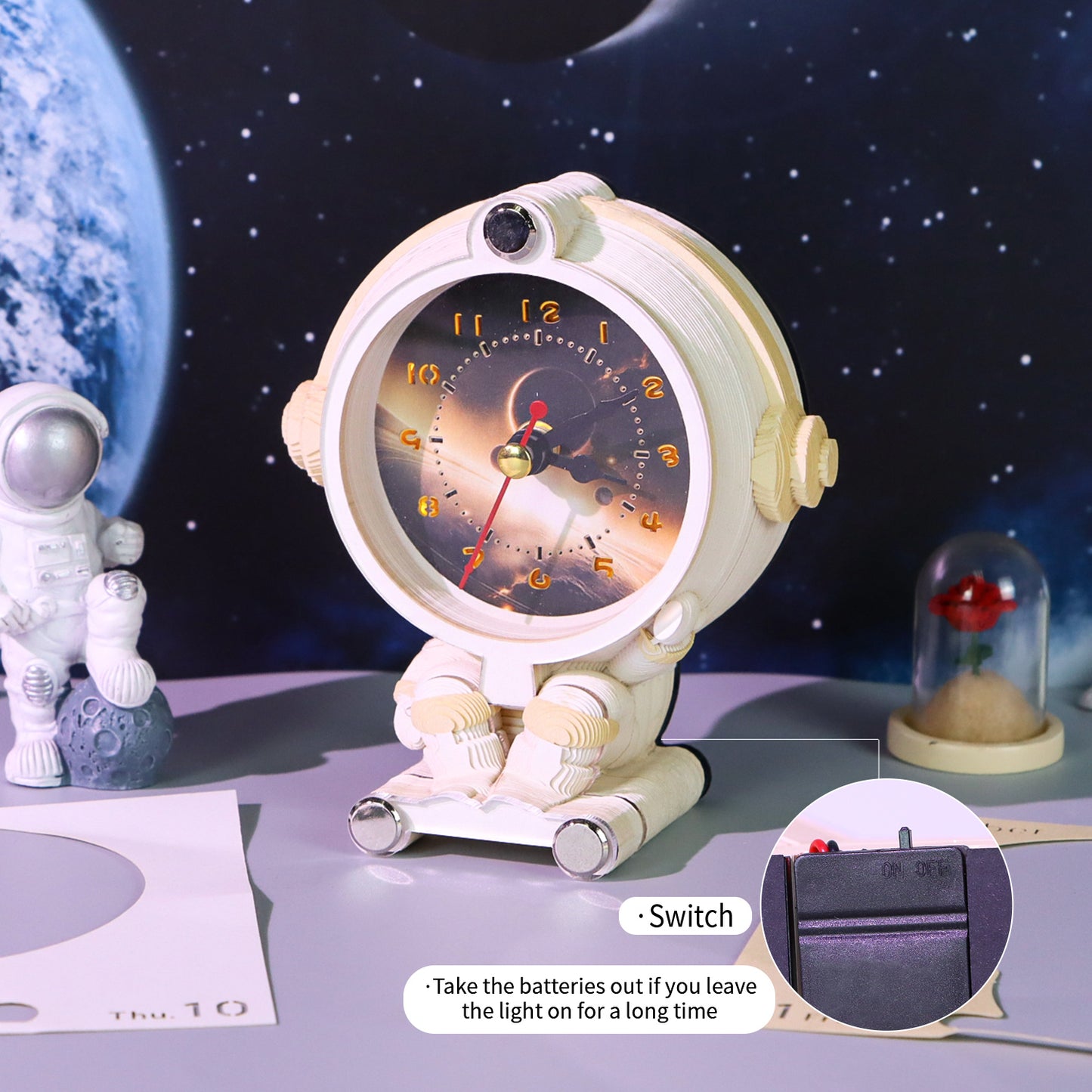 3-in-1 Astronaut Clock 3D Art Calendar Memo Pad