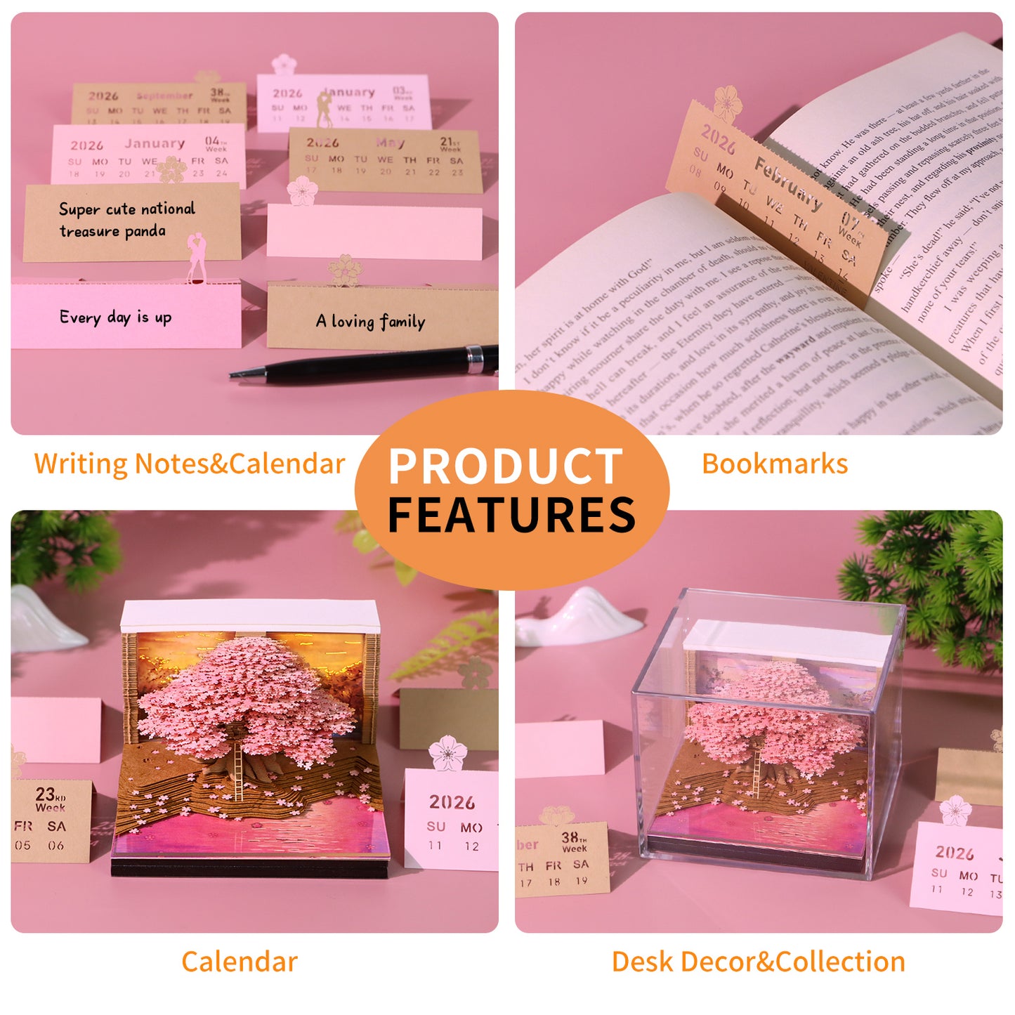 Cherry Blossom Tree 3D Memo Pad Calendar 2026