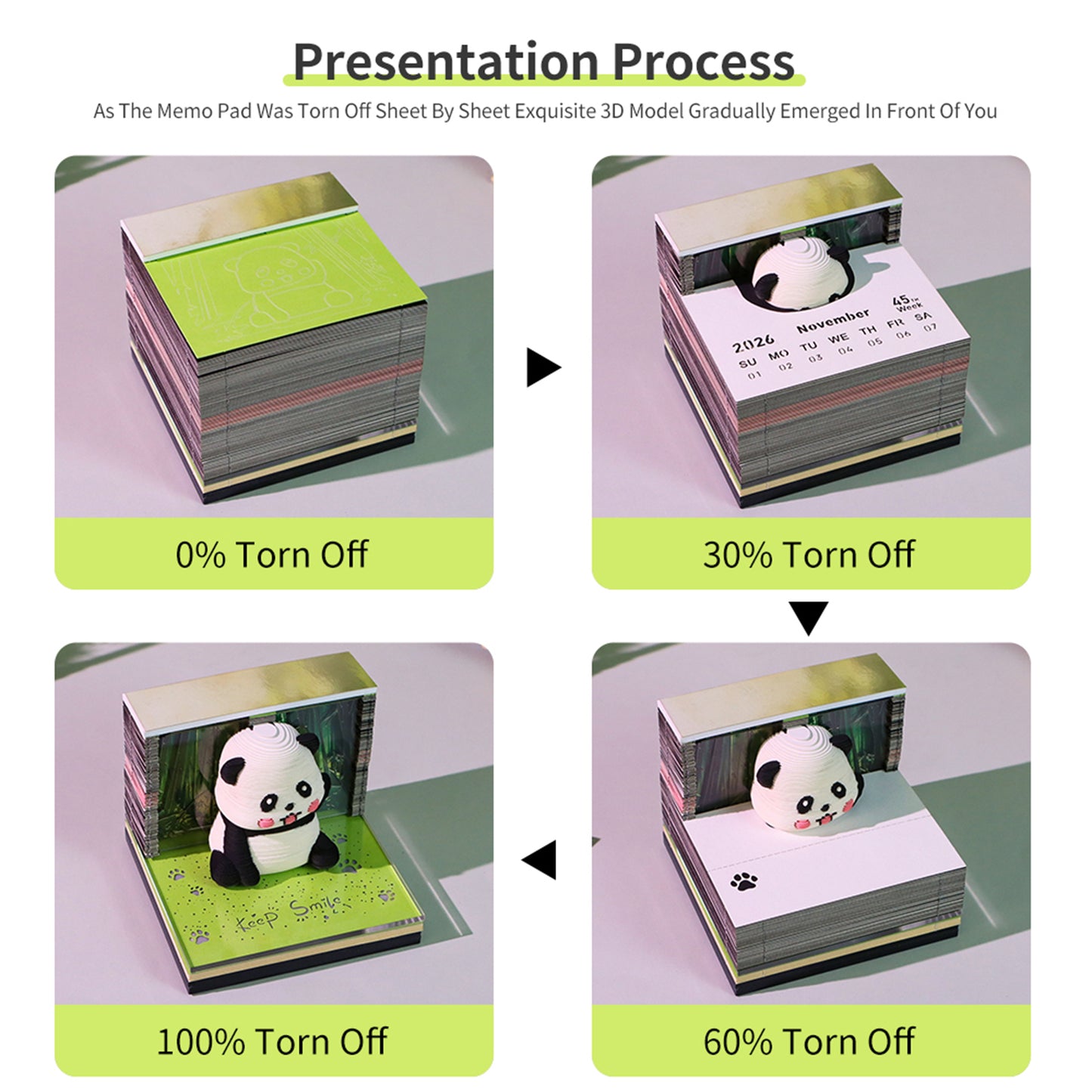 Panda 3D Calendar Memo Pad 2026