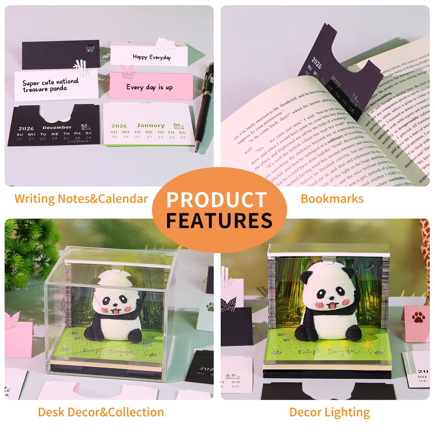 Panda 3D Calendar Memo Pad 2026