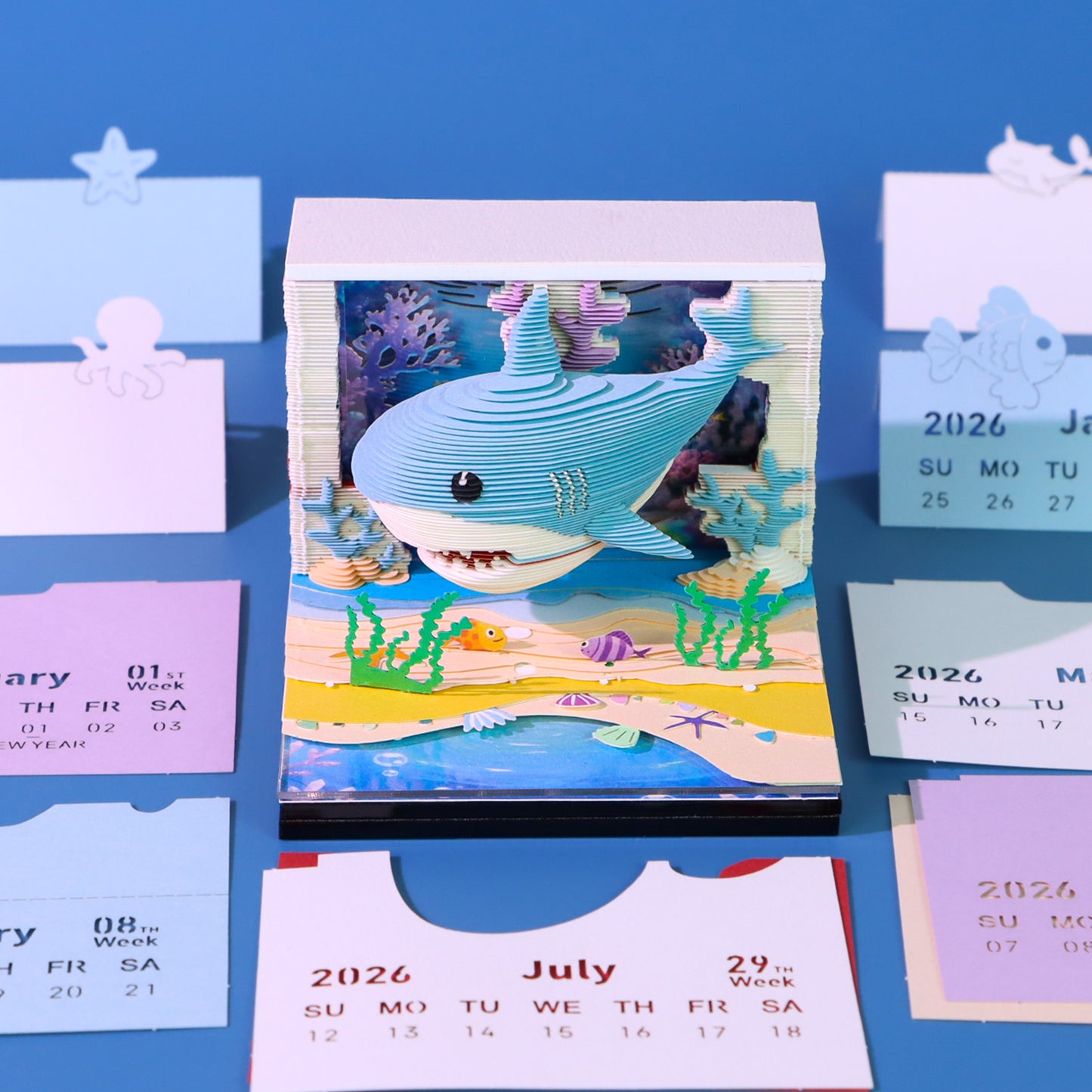 Ocean Cute Shark 3D Calendar 2026