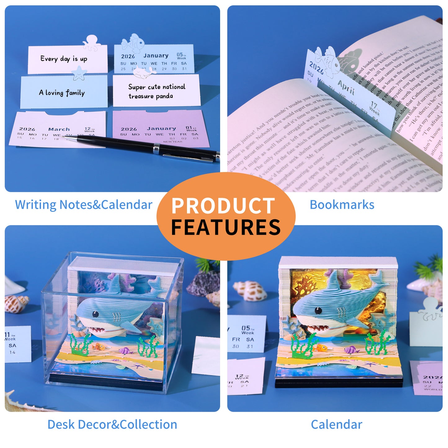 Ocean Cute Shark 3D Calendar 2026