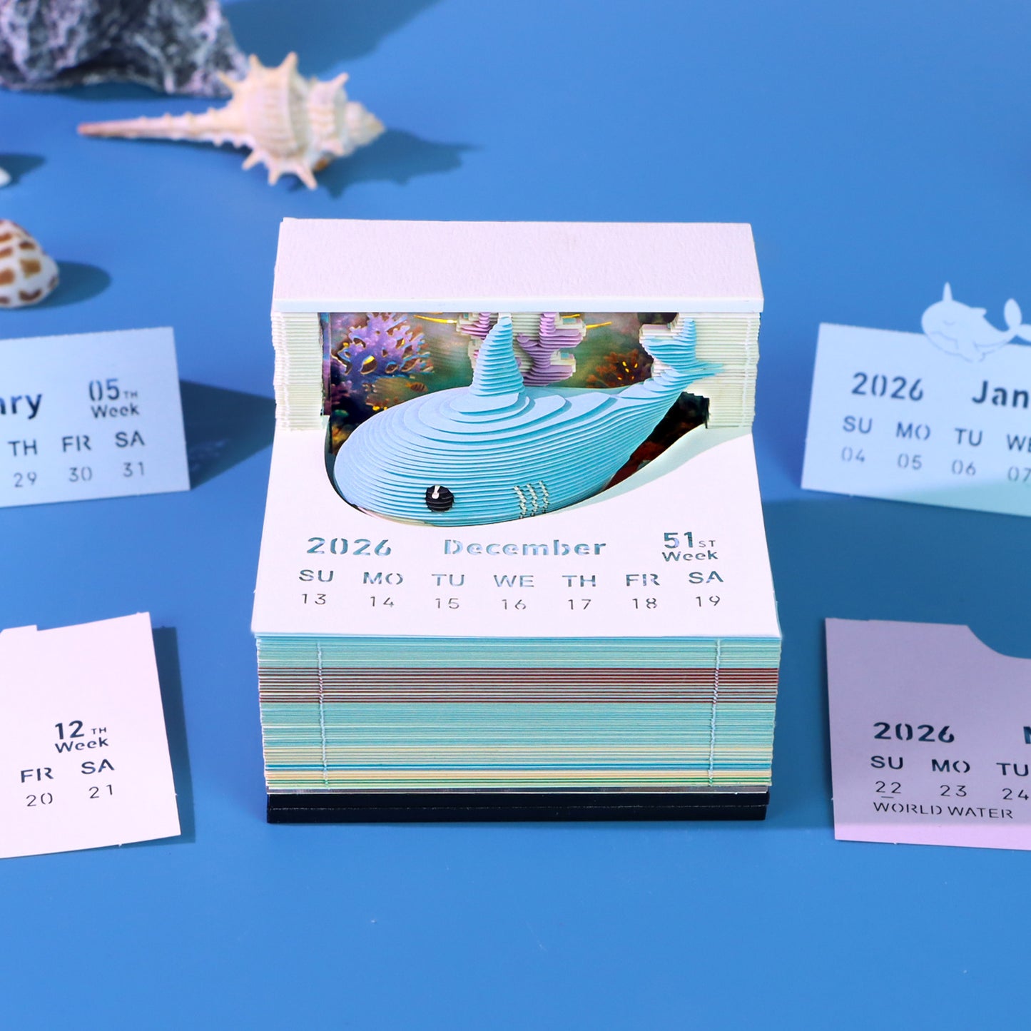 Ocean Cute Shark 3D Calendar 2026