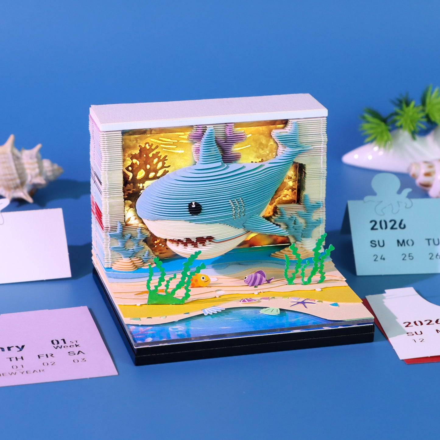 Ocean Cute Shark 3D Calendar 2026
