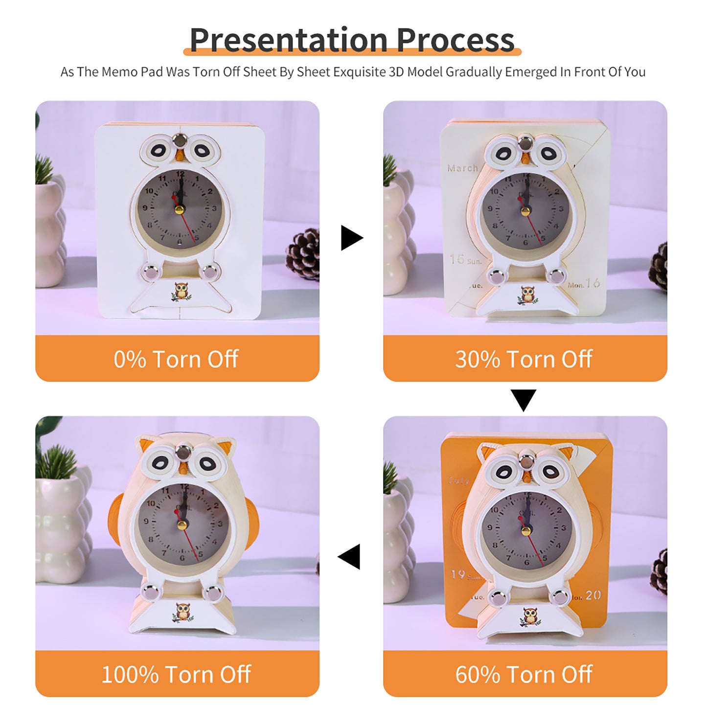 3-in-1 3D Paper Sculpture Art Memo Pad Calendar & Clock